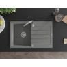 Mexen Bruno granite single-bowl sink with drainer 795 x 495 mm, gray, chrome siphon - 6513791010-71