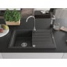 Mexen Bruno 1-bowl granite sink with drainer 795 x 495 mm, speckled black, chrome siphon - 6513791010-76