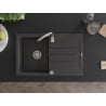 Mexen Bruno 1-bowl granite sink with drainer 795 x 495 mm, speckled black, chrome siphon - 6513791010-76