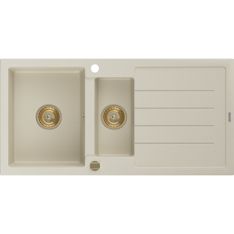 Mexen Andres 1.5-compartment granite sink with a drip tray 1000 x 500 mm, Beige, siphon Gold - 6515101510-69-G