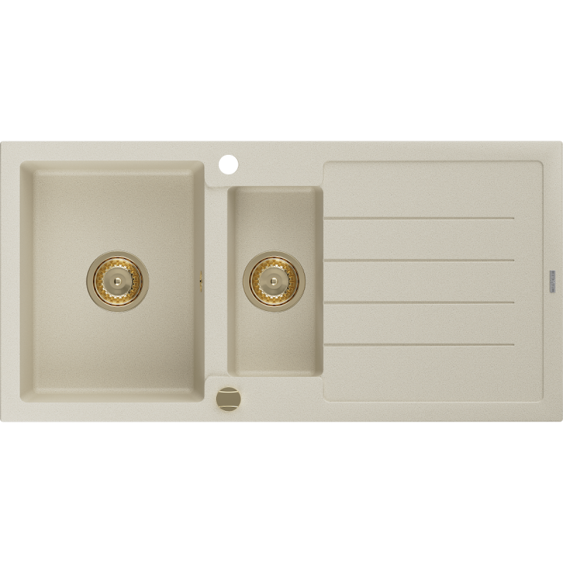 Mexen Andres granite sink 1.5-bowl with drainer 1000 x 500 mm, beige, gold siphon - 6515101510-69-G