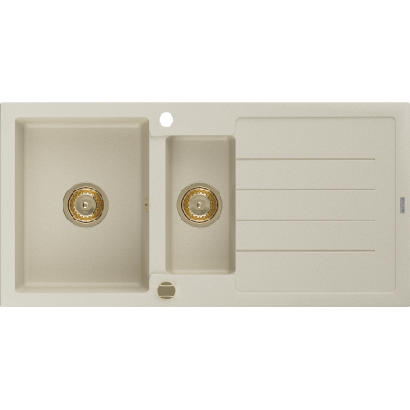 Mexen Andres 1.5-compartment granite sink with a drip tray 1000 x 500 mm, Beige, siphon Gold - 6515101510-69-G