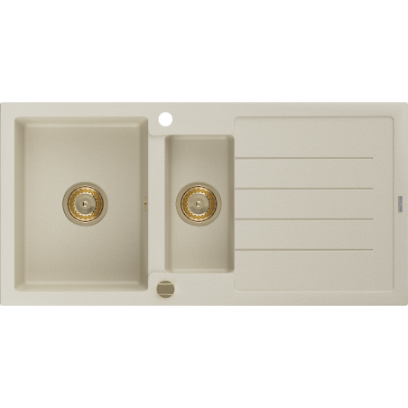 Mexen Andres granite sink 1.5-bowl with drainer 1000 x 500 mm, beige, gold siphon - 6515101510-69-G