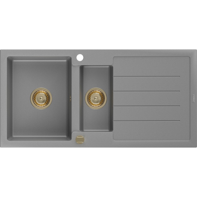 Mexen Andres 1.5-bowl granite sink with drainer 1000 x 500 mm, gray, gold siphon - 6515101510-71-G