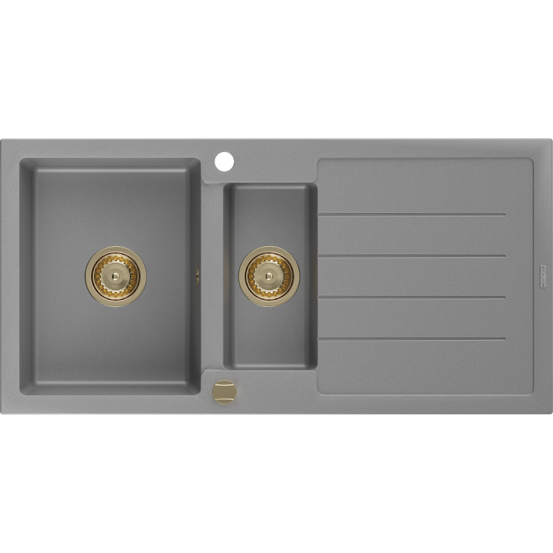 Mexen Andres 1.5-compartment granite sink with a drip tray 1000 x 500 mm, Grey, siphon Gold - 6515101510-71-G