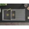 Mexen Andres granite sink 1.5-bowl with drainer 1000 x 500 mm, gray, gold siphon - 6515101510-71-G