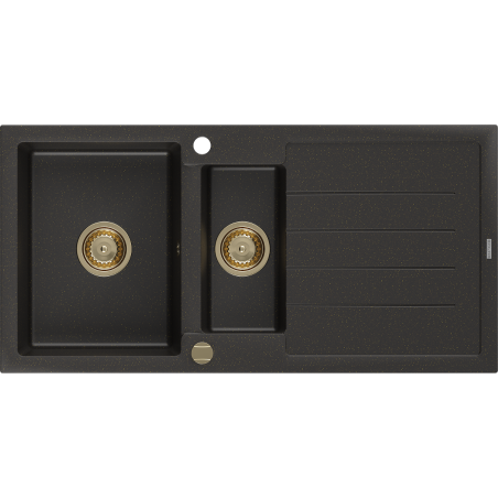 Mexen Andres 1.5-bowl granite sink with drainer 1000 x 500 mm black/gold metallic, gold syphon - 6515101510-75-G