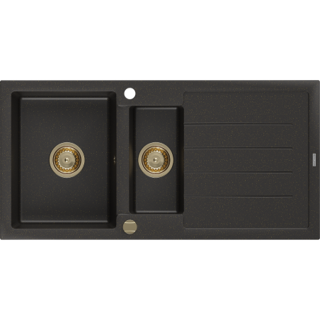 Mexen Andres 1.5-compartment granite sink with a drip tray 1000 x 500 mm Black/Gold metallic, siphon Gold - 6515101510-75-G