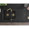 Mexen Andres 1.5-bowl granite sink with drainer 1000 x 500 mm black/gold metallic, gold syphon - 6515101510-75-G