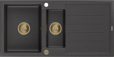 Mexen Andres 1.5-compartment granite sink with a drip tray 1000 x 500 mm spotted black, siphon Gold - 6515101510-76-G