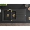 Mexen Andres granite sink 1.5-bowl with drainer 1000 x 500 mm black speckled, gold siphon - 6515101510-76-G