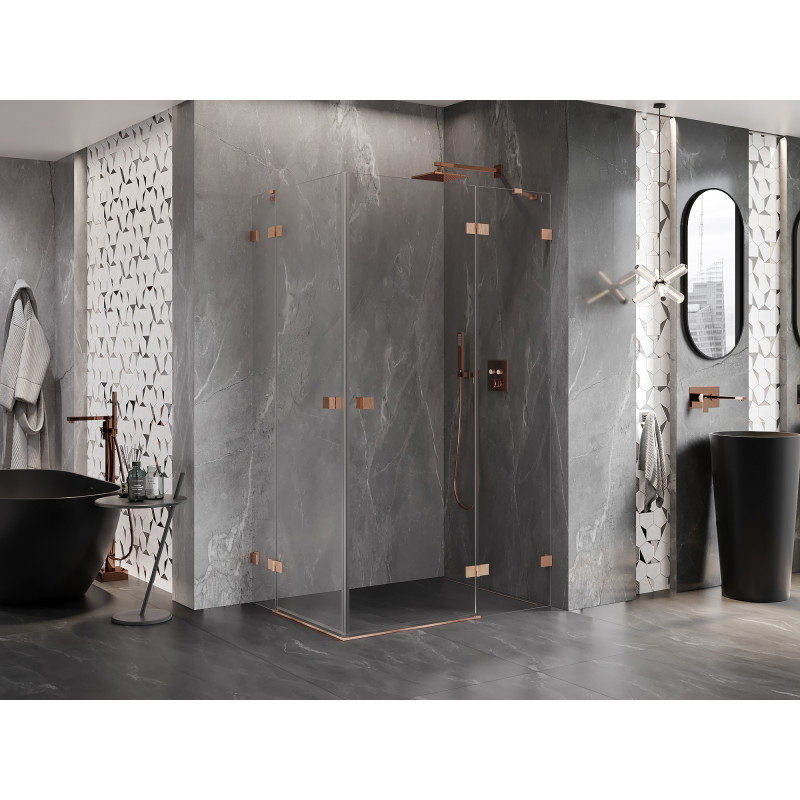 Mexen Lunar Duo Right-Hinged Shower Cabin 90 x 70 cm, Transparent, Brushed Copper - 834-090P-070L-65-00