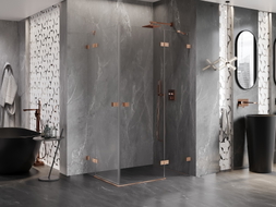 Mexen Lunar Duo Right-Swing Shower Cabin 95 x 80 cm, Transparent, Brushed Copper - 834-095P-080L-65-00