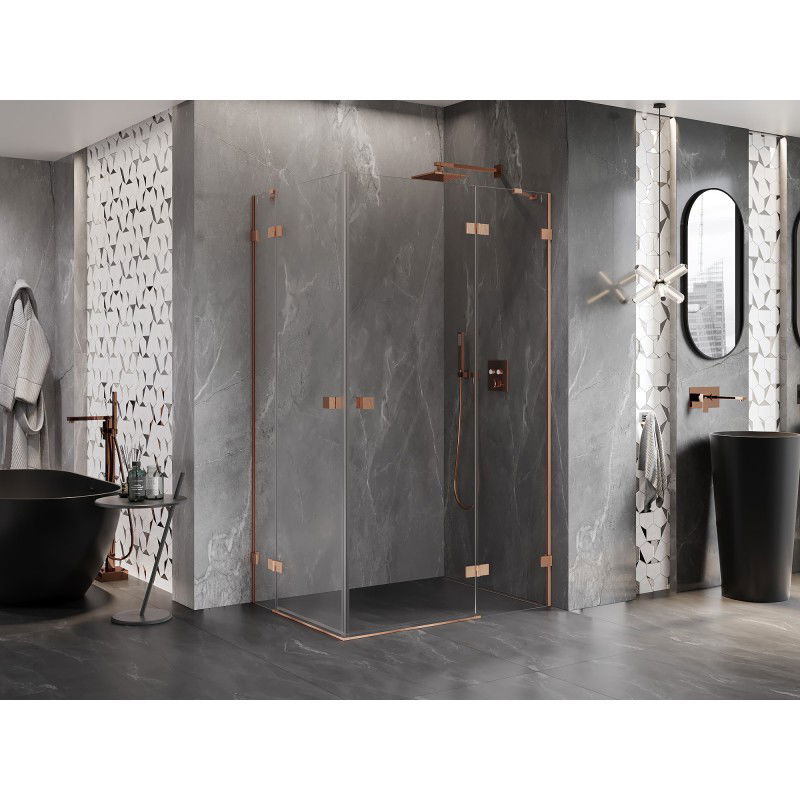 Mexen Lunar Duo Right-Swing Shower Enclosure 100 x 75 cm, Transparent, Brushed Copper - 834-100P-075L-65-00