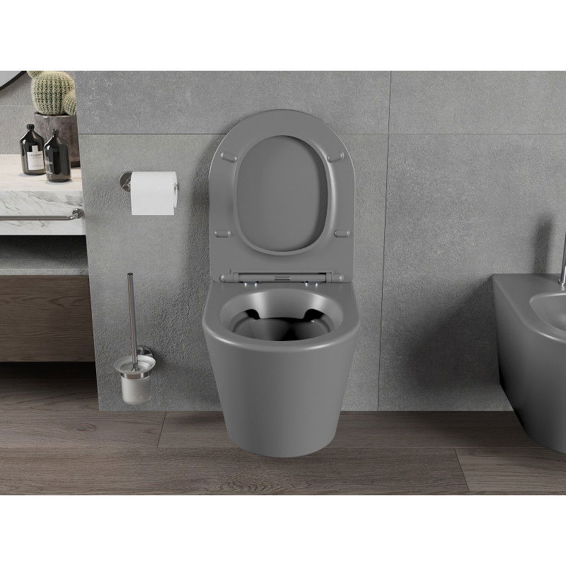Mexen Rico Rimless Toilet Bowl with Soft-Close Slim Seat, Duroplast, Dark Grey Matte - 30724071