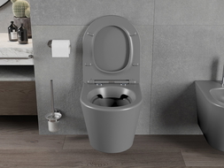 Mexen Rico Rimless toilet bowl with a slim soft close toilet seat, Thermosetting polymer, Dark grey matt - 30724071