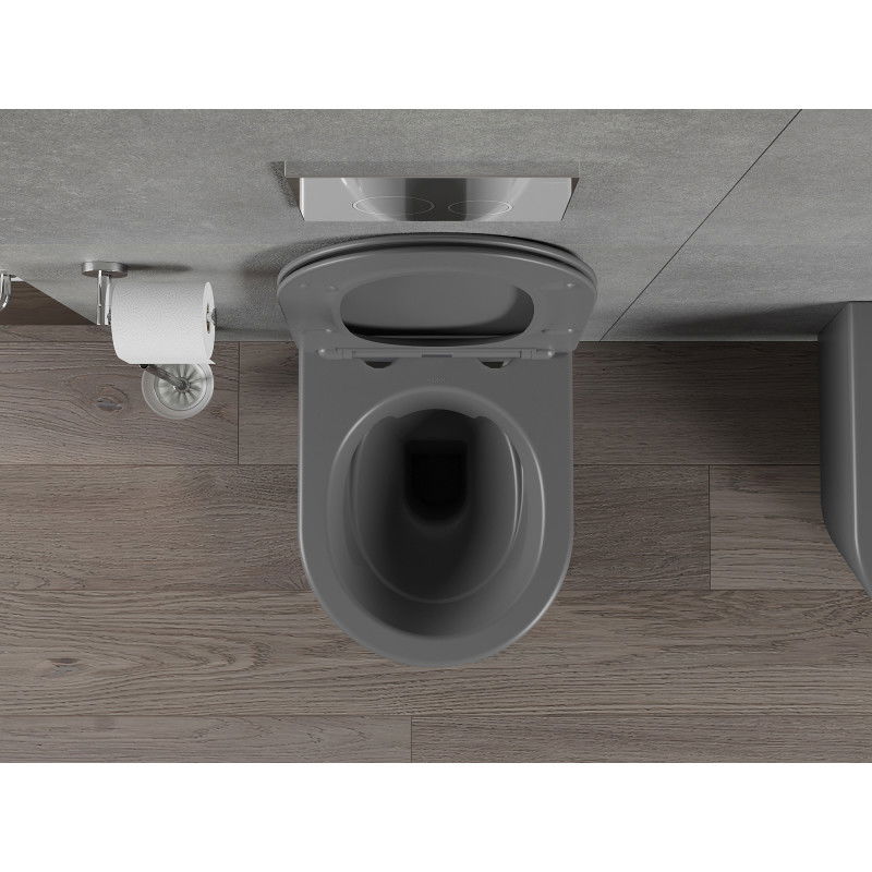 Mexen Rico Rimless Toilet Bowl with Soft-Close Slim Seat, Duroplast, Dark Grey Matte - 30724071
