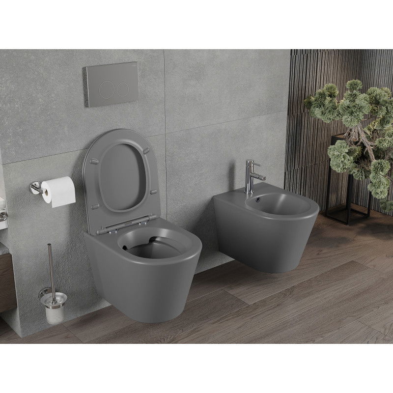 Mexen Rico Rimless Toilet Bowl with Soft-Close Slim Seat, Duroplast, Dark Grey Matte - 30724071