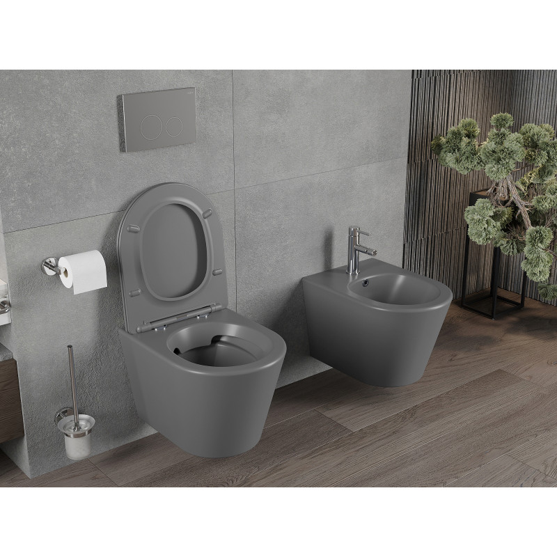 Mexen Rico Rimless WC Bowl with Slim Soft-Close Seat, Duroplast, Dark Gray Matte - 30724071