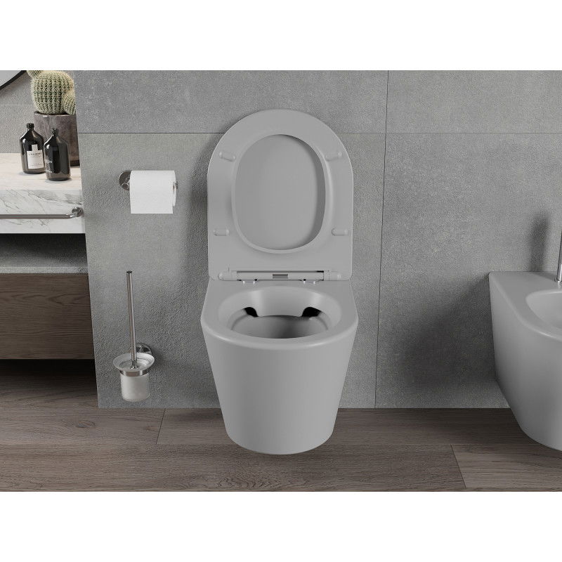 Mexen Rico Rimless WC Bowl with Slim Soft-Close Seat, Duroplast, Light Grey Matte - 30724061