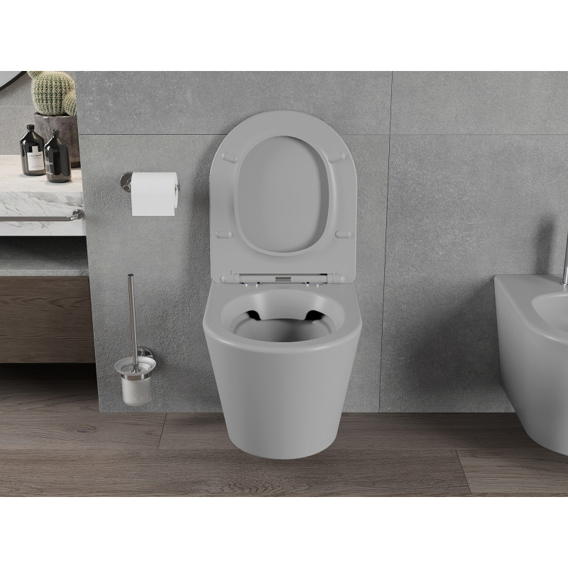 Mexen Rico WC bowl Rimless with soft-close slim seat, duroplast, light gray matte - 30724061