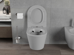 Mexen Rico Rimless toilet bowl with a slim soft close toilet seat, Thermosetting polymer, Light grey matt - 30724061