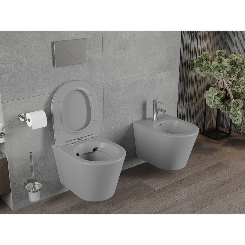 Mexen Rico Rimless WC Bowl with Slim Soft-Close Seat, Duroplast, Light Grey Matte - 30724061