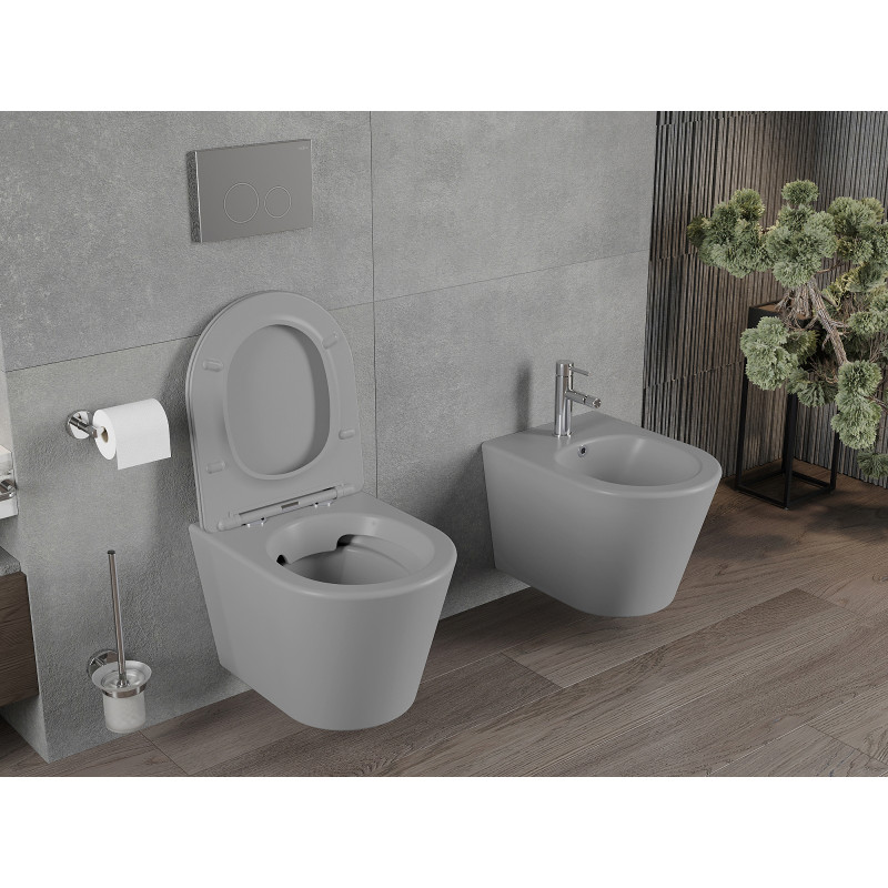 Mexen Rico WC bowl Rimless with soft-close slim seat, duroplast, light gray matte - 30724061