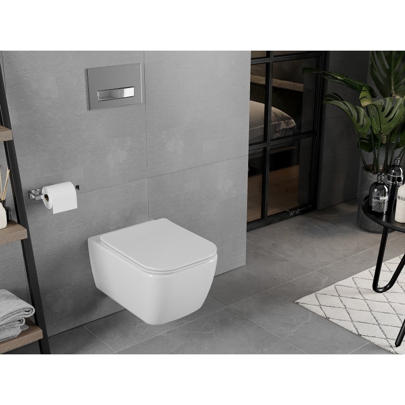 Mexen Elis Rimless WC Bowl with Soft Close Slim Seat, Duroplast, Glossy White - 30910600