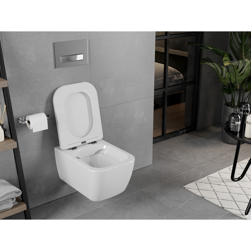 Mexen Elis Rimless WC Bowl with Soft Close Slim Seat, Duroplast, Glossy White - 30910600