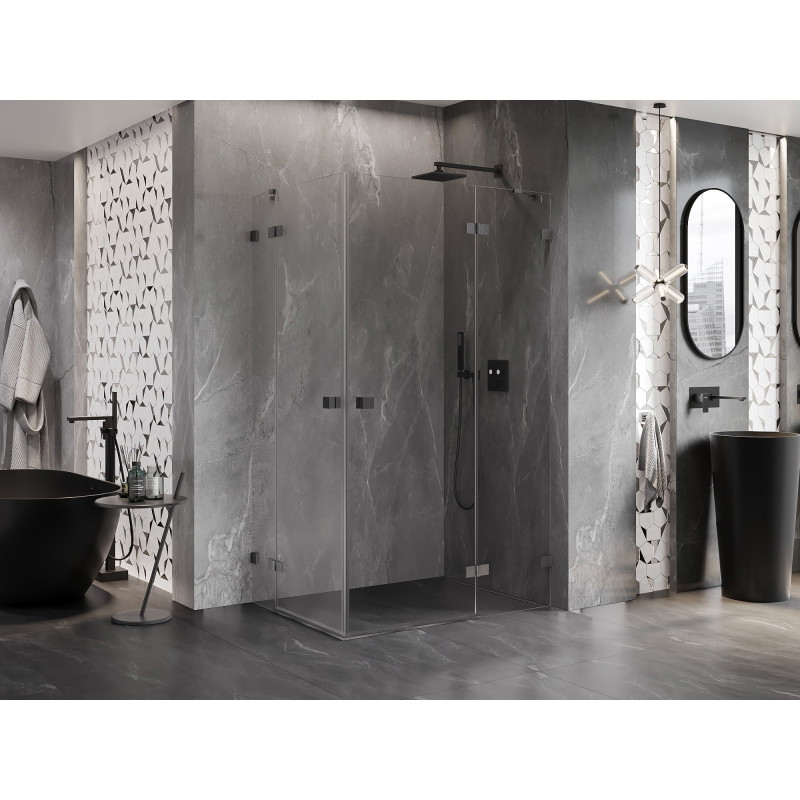 Mexen Lunar Duo Right-Swing Shower Enclosure 115 x 85 cm, Transparent, Brushed Gun Gray - 834-115P-085L-66-00