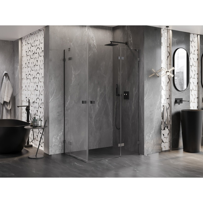 Mexen Lunar Duo Right-Swing Shower Enclosure 115 x 85 cm, Transparent, Brushed Gun Gray - 834-115P-085L-66-00