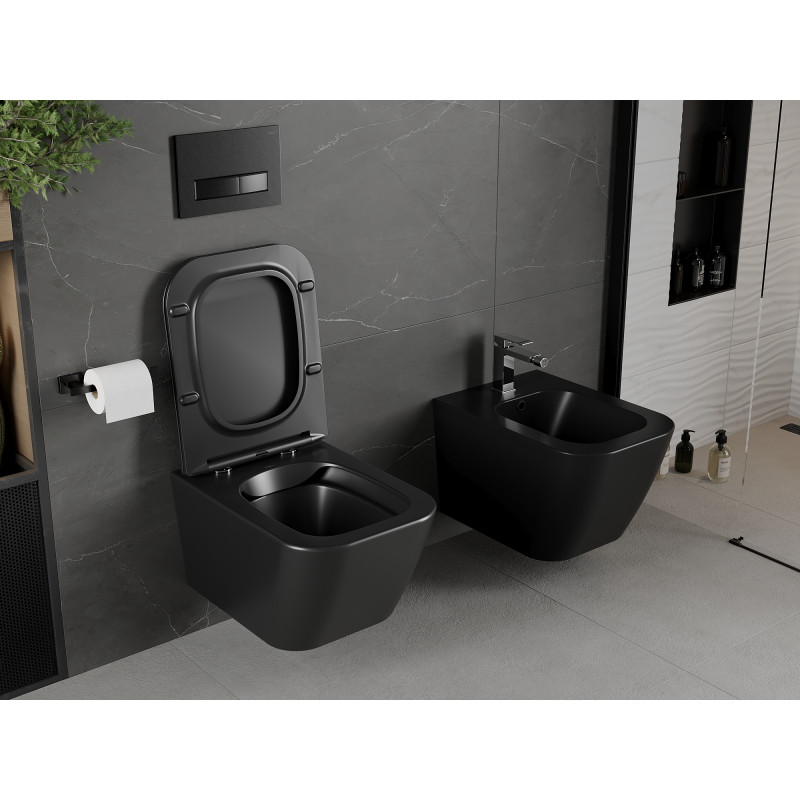 Mexen Madox Rimless toilet bowl with slim soft-close seat, duroplast, matte black - 30154070