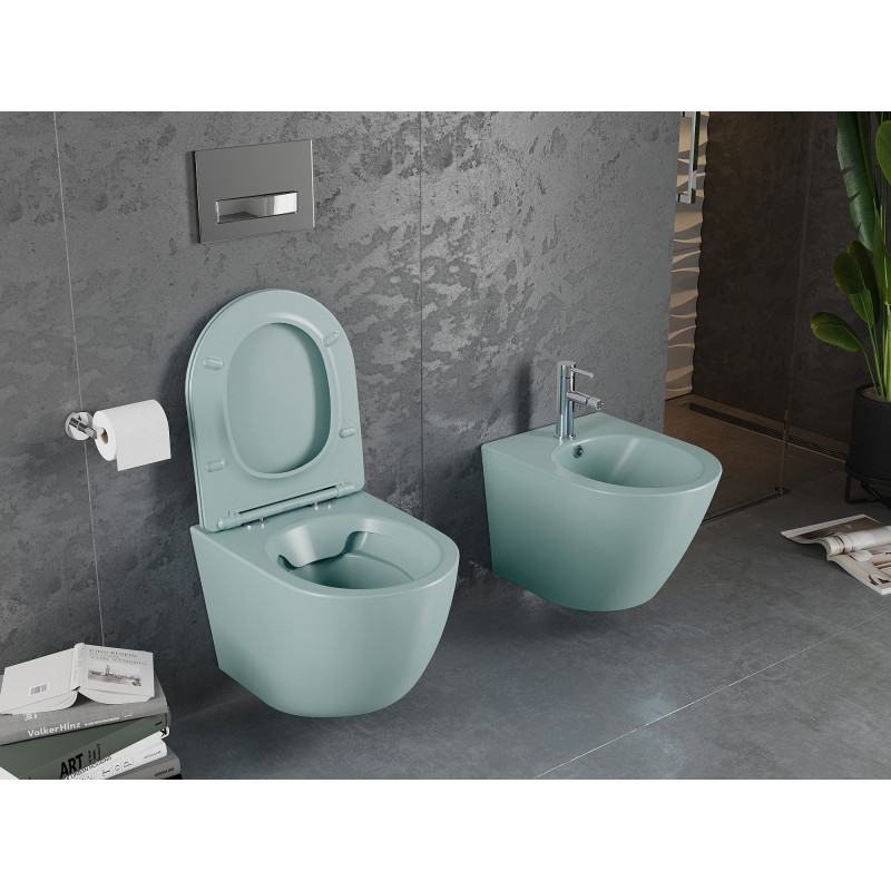 Mexen Lena rimless toilet bowl with slim soft-close duroplast seat, light green matte - 30224048