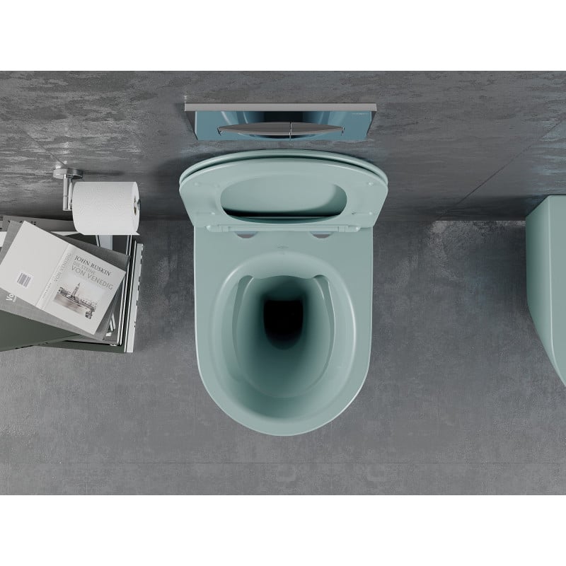 Mexen Lena Rimless Toilet Bowl with Slow-Close Slim Seat, Duroplast, Light Green Matte - 30224048