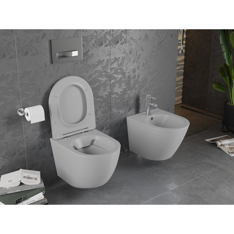 Mexen Lena Rimless Toilet Bowl with Slim Soft-Close Seat, Duroplast, Light Gray Matte - 30224061