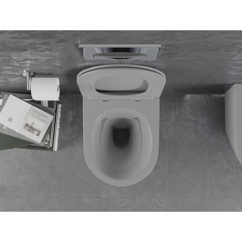 Mexen Lena Rimless Toilet Bowl with Slim Soft-Close Seat, Duroplast, Light Gray Matte - 30224061