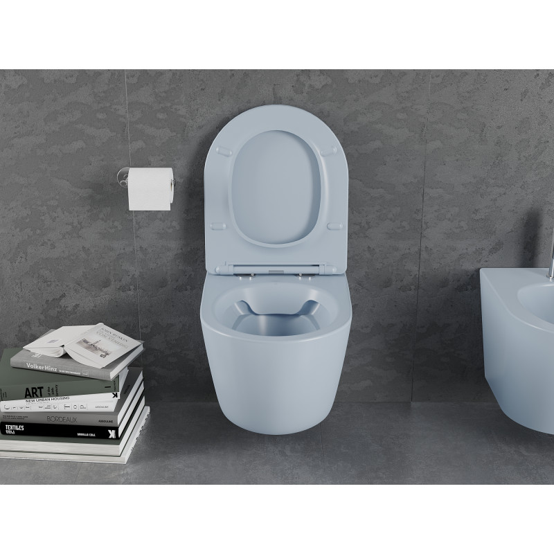Mexen Lena Rimless WC bowl with soft-close slim seat, duroplast, gray-blue matte - 30224069