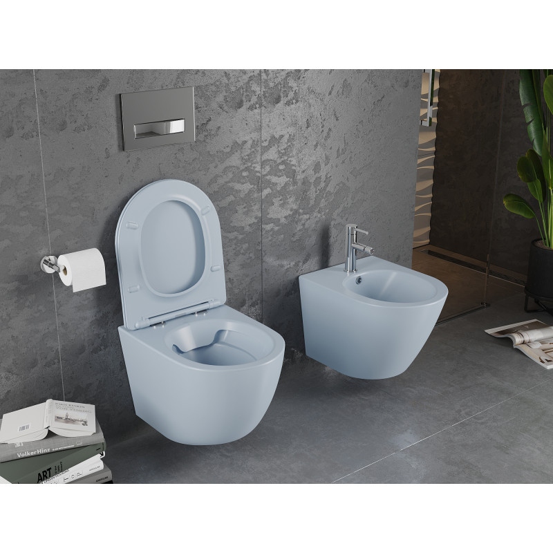 Mexen Lena Rimless WC bowl with soft-close slim seat, duroplast, gray-blue matte - 30224069