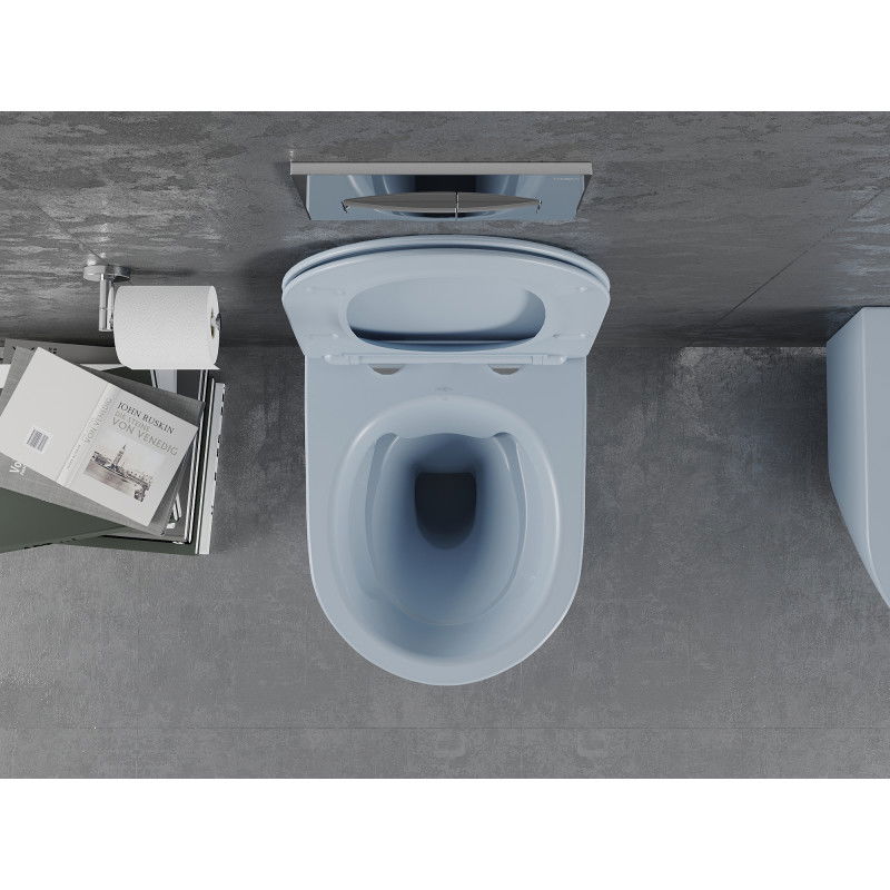 Mexen Lena Rimless WC bowl with soft-close slim seat, duroplast, grey-blue matte - 30224069