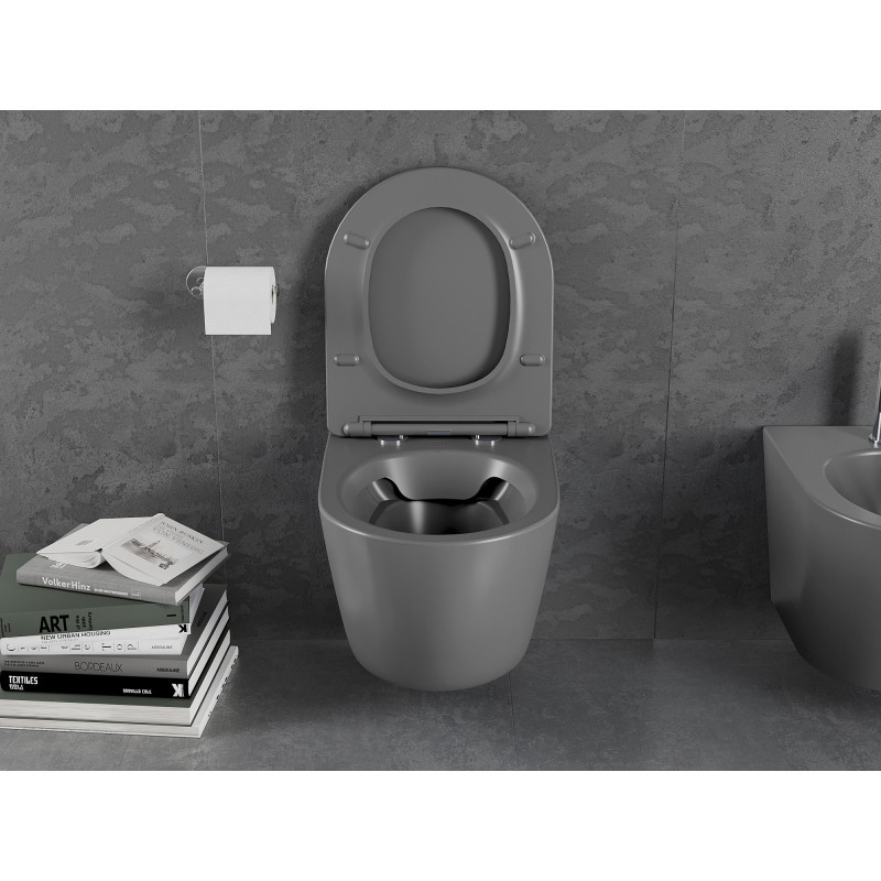 Mexen Lena Rimless WC Bowl with Slim Soft-Close Seat, Duroplast, Dark Gray Matte - 30224071