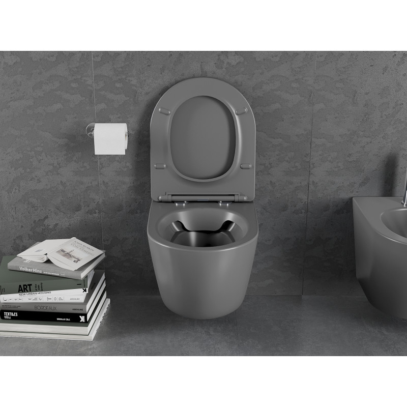 Mexen Lena Rimless WC Bowl with Soft-Close Slim Seat, Duroplast, Dark Gray Matte - 30224071