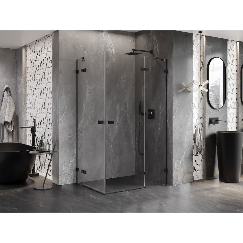 Mexen Lunar Duo Right Pivot Shower Enclosure 105 x 75 cm, Transparent, Black - 834-105P-075L-70-00