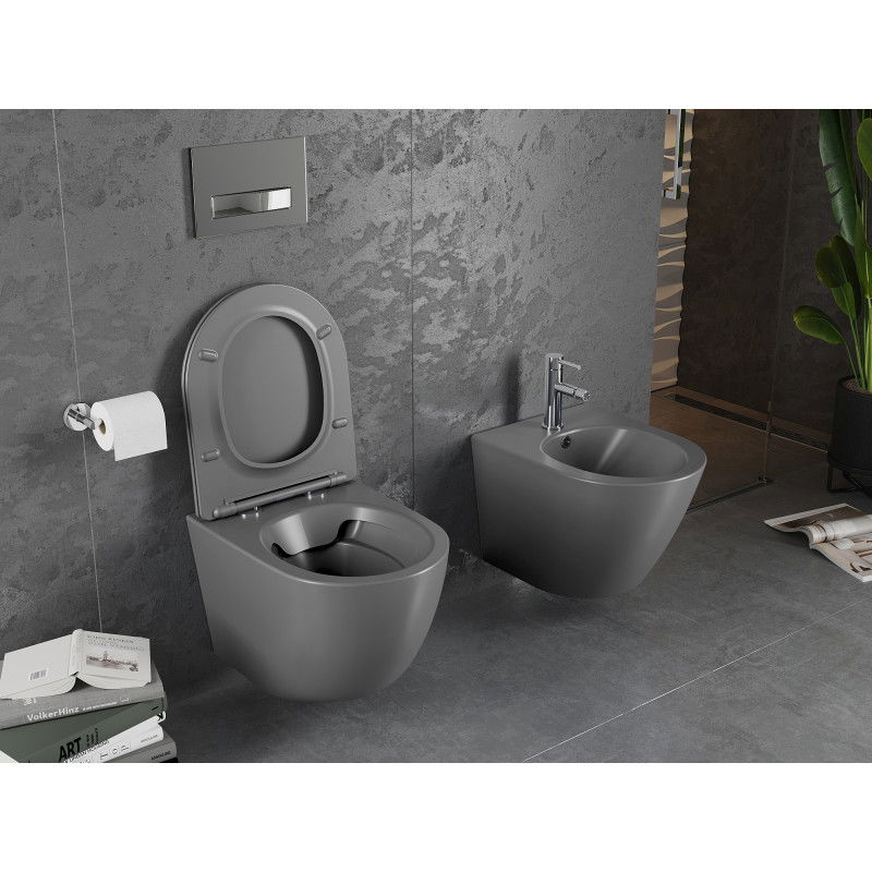 Mexen Lena rimless toilet bowl with soft-close slim seat, duroplast, dark grey matte - 30224071