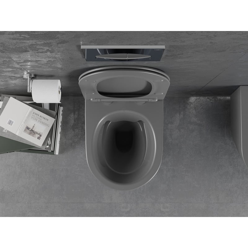 Mexen Lena rimless toilet bowl with soft-close slim seat, duroplast, dark grey matte - 30224071