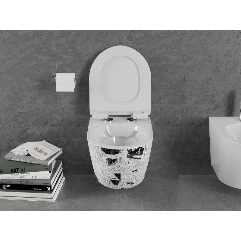 Mexen Lena rimless WC bowl with slim soft-close seat, duroplast, white pattern - 30224099