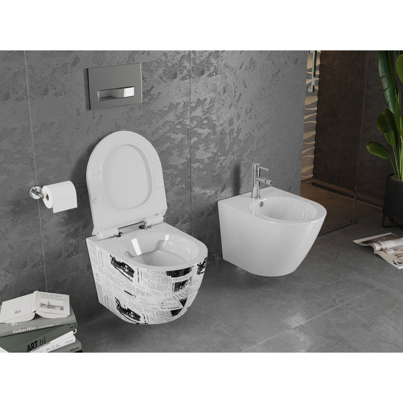 Mexen Lena rimless WC bowl with slim soft-close seat, duroplast, white pattern - 30224099