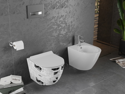 Mexen Lena Rimless toilet bowl with a slim soft close toilet seat, Thermosetting polymer, White pattern - 30224099