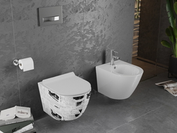 Mexen Lena rimless WC bowl with slim soft-close seat, duroplast, white pattern - 30224099