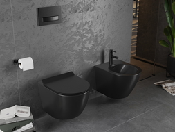 Mexen Lena Rimless toilet bowl with a slim soft close toilet seat, Thermosetting polymer, Black matt - 30220185
